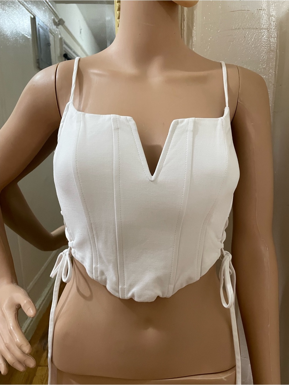 NBD White V-Notch Corset Crop Camisole